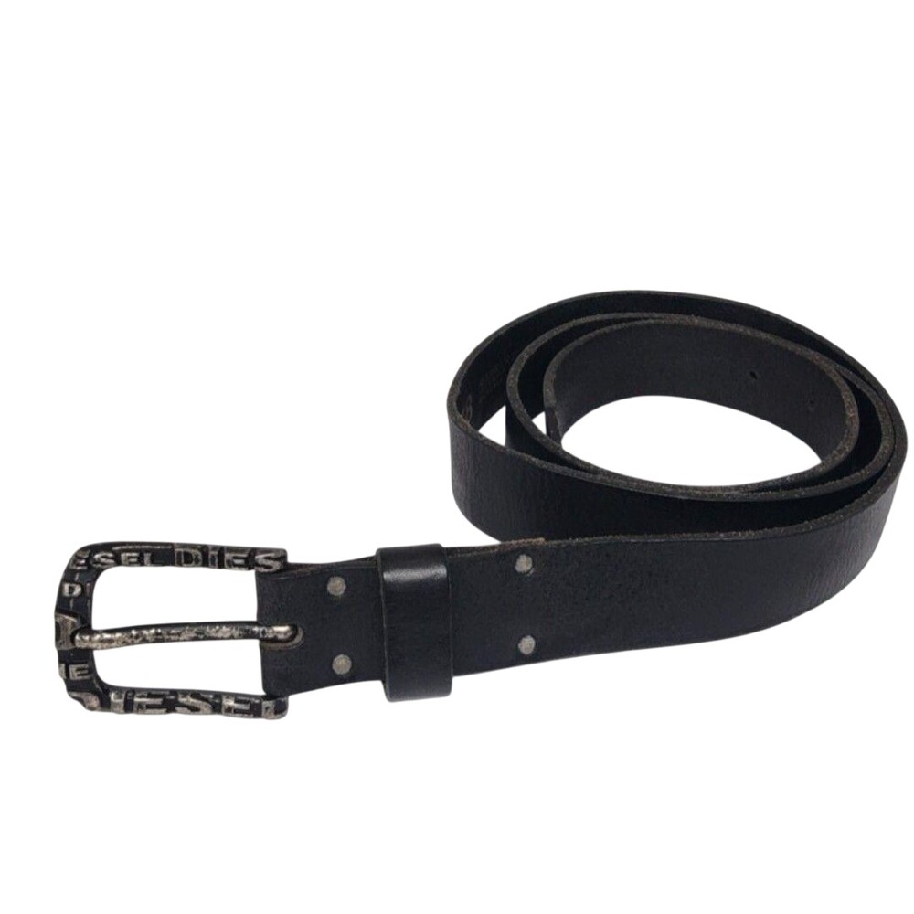 Diesel Belt Mens 38 Black Cow Leather Logo Buckle Made Italy Extra Tough
